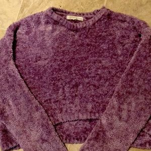 Crop top long sleeve fuzzy sweater